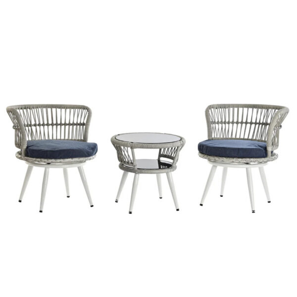 TAVOLINO SEDIE RATTAN BLU BIANCO