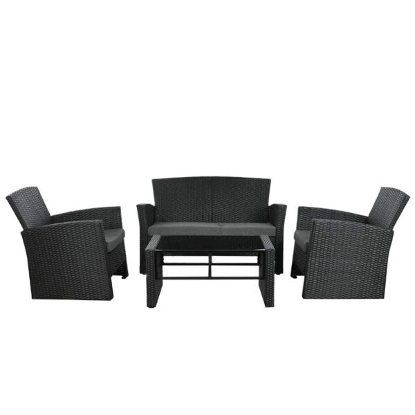 TAVOLINO DIVANO SEDIE RATTAN NERO